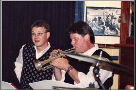 Geoff with Tom Baker in the Cafe Society Orchestra, Unity Hall Hotel, Balmain, NSW.